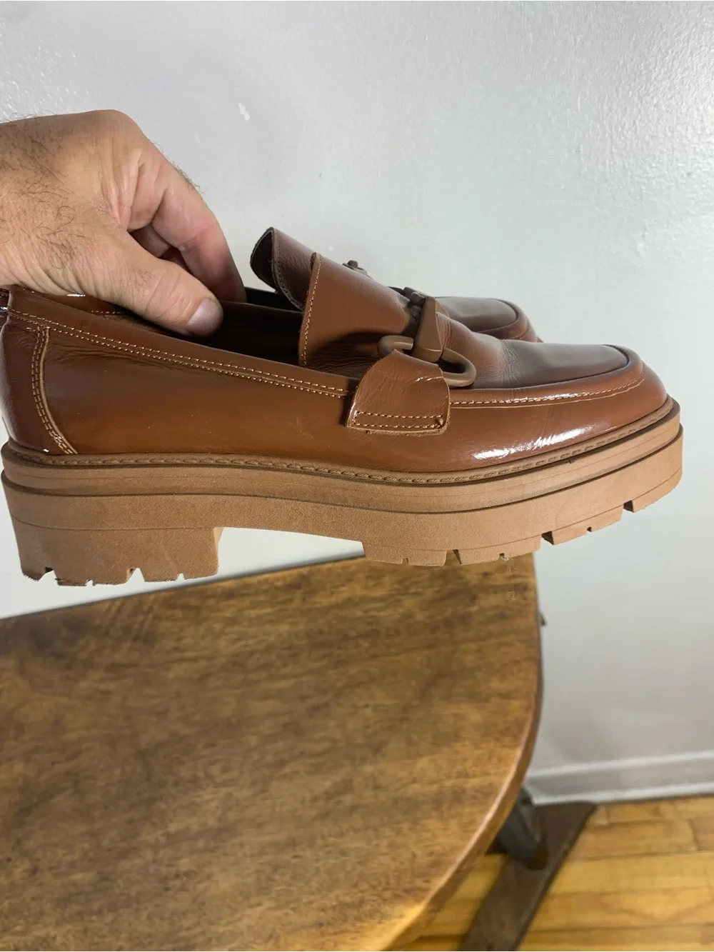 L’intervalle womens brown patent leather chunky platform horsebit loafers - Picture 5 of 8
